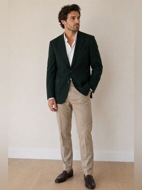 FERRINI Blazer Mens Size 44R Dark Green Sport Coat Wool Cashmere Single Breasted